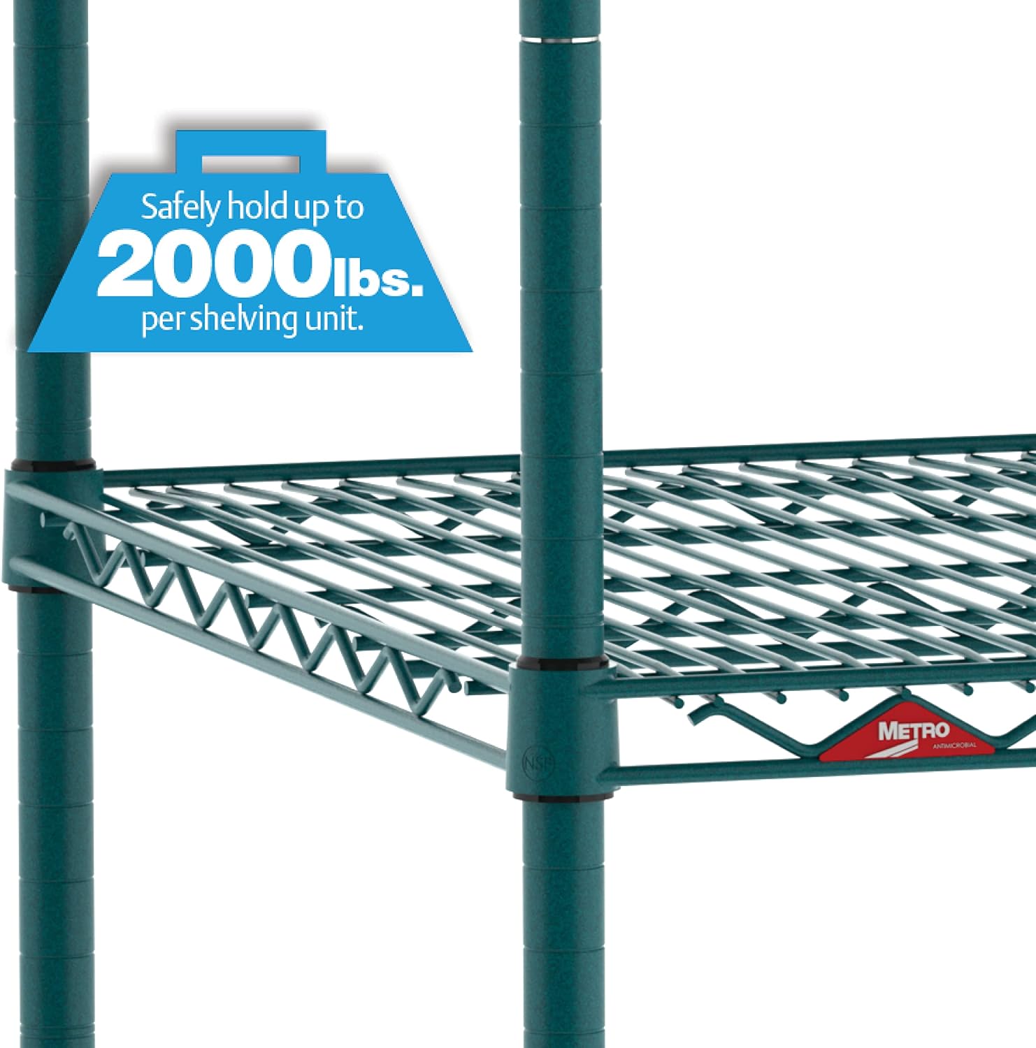 Super Erecta 60" W x 24" D x 74" H Metroseal Green Epoxy Wire Shelving Unit, 4 Tier, 2000 lbs. Capacity, NSF Listed