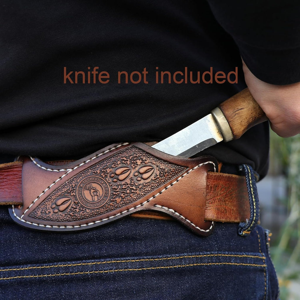 Leather Knife Sheath -Horizontal Pancake Belt Fixed Folding Knives Holster | Right Side Draw,Angled Design,Fits 1.5"