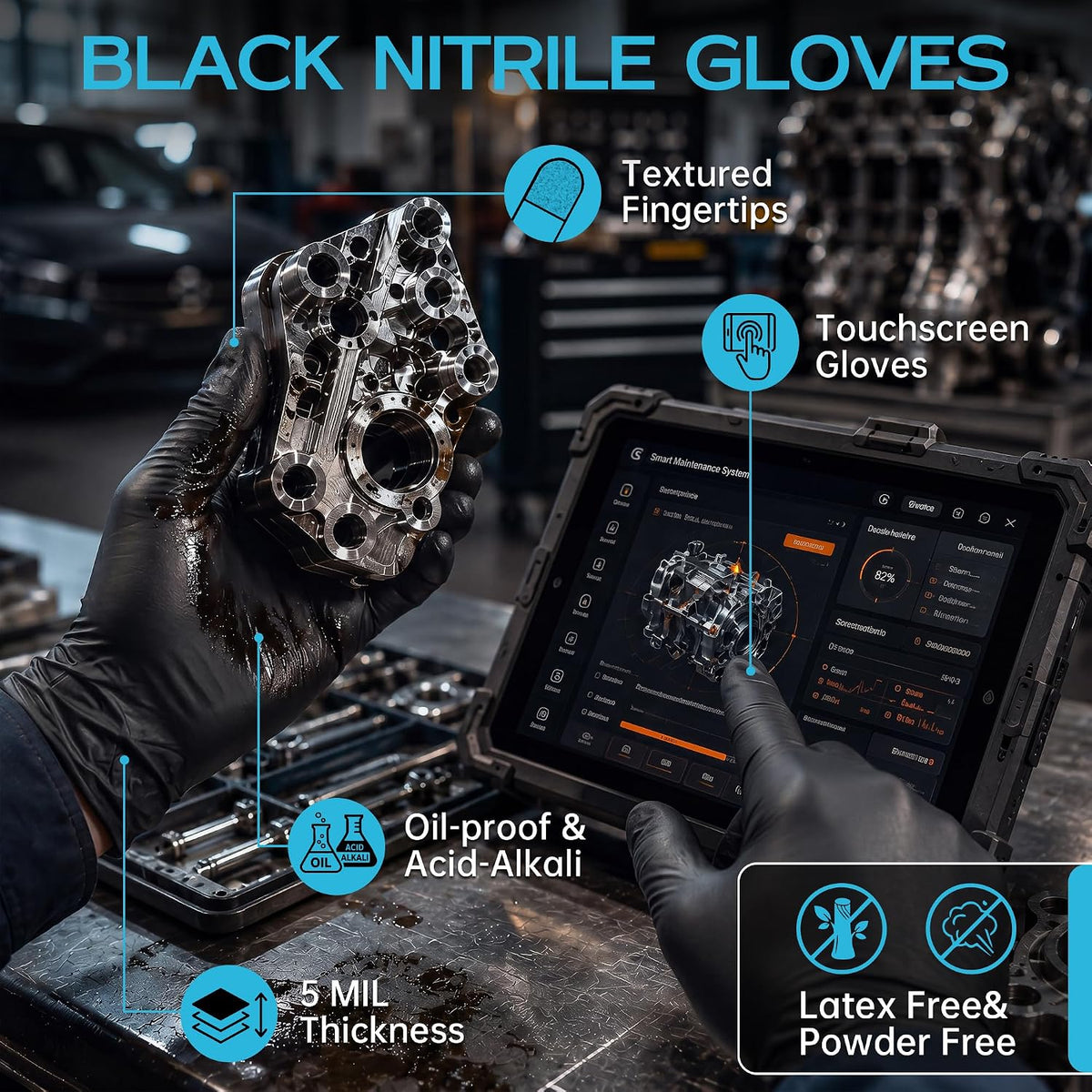 Nitrile Gloves 5 Mil Disposable Latex Black Nitrile Gloves Large