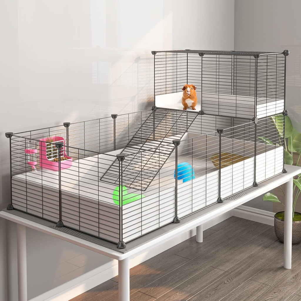 Guinea Pig Cage,Indoor Habitat Cage with Waterproof Plastic Bottom,Playpen for Small Pet Bunny, Turtle, Hamste, Loft