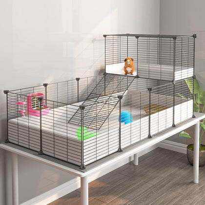 Guinea Pig Cage,Indoor Habitat Cage with Waterproof Plastic Bottom,Playpen for Small Pet Bunny, Turtle, Hamste, Loft