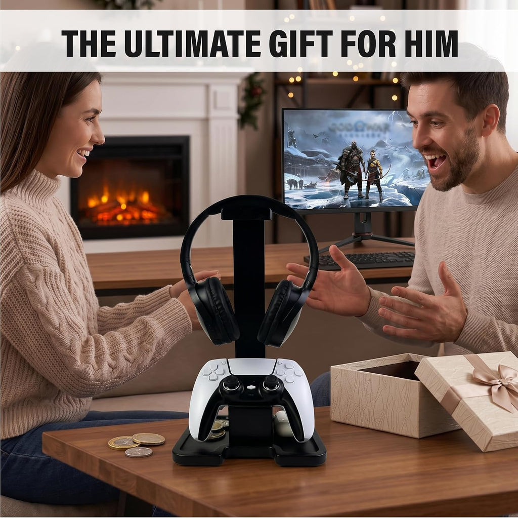 Gaming Accessories Headset Stand with Game Controller Holder & Storage Base, Stylish Gamer Gifts for Men Teenage Boy
