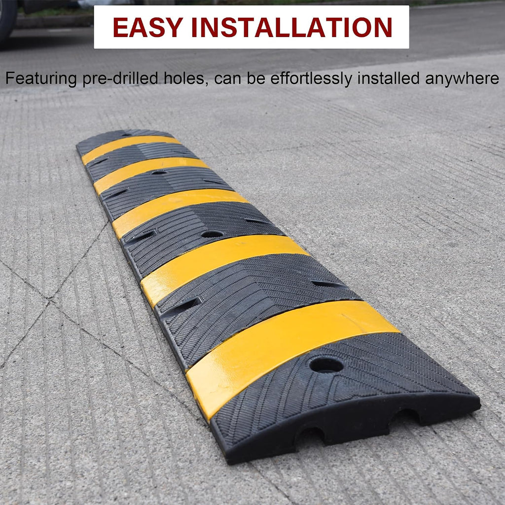 2-Pack 6FT Speed Bumps with 8 Bolts | Heavy Duty Rubber Driveway Bump for Asphalt, Concrete, Gravel, 2-Channel Cable