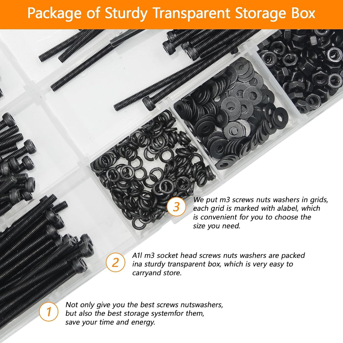 461Pcs M3 Socket Head Screws Metric Screws Bolts Washers Nuts Kit