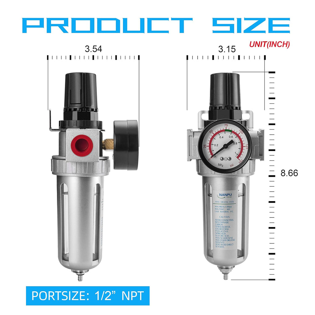 NANPU 1/2" NPT Compressed Air Filter Regulator Combo