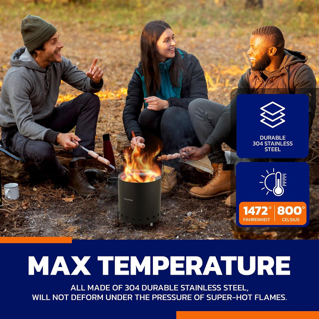 Wood Burning Fire Pit Stove with Black Exterior - Smokeless Outdoor Stove for Efficient Wood Fires, Camping, and