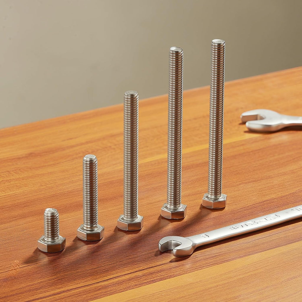 M10x1.5 x 60mm Hex Head Screws Bolts, 304 Stainless Steel (A2-70), Bright Finish, Fully Threaded, Hexagon Head Bolts, Quantity 6