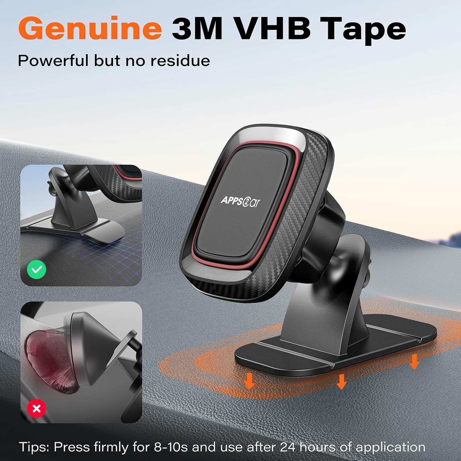 [2 Pack] Magnetic Phone Holder for Car, APPS2Car Dashboard Magnetic Car Phone Holder Mount with Strong VHB Adhesive