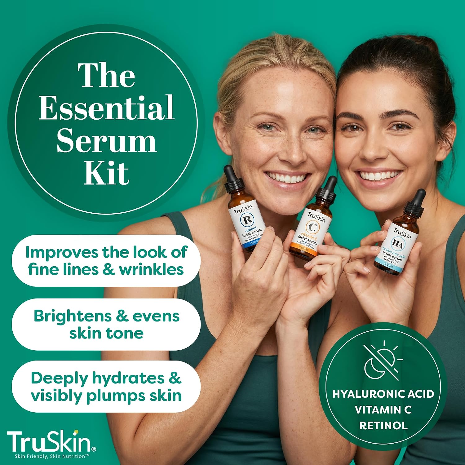 Serum Trio with Vitamin C, Retinol & Hyaluronic Acid, 1 fl oz Each | Complete anti aging AM, PM & all-day skincare