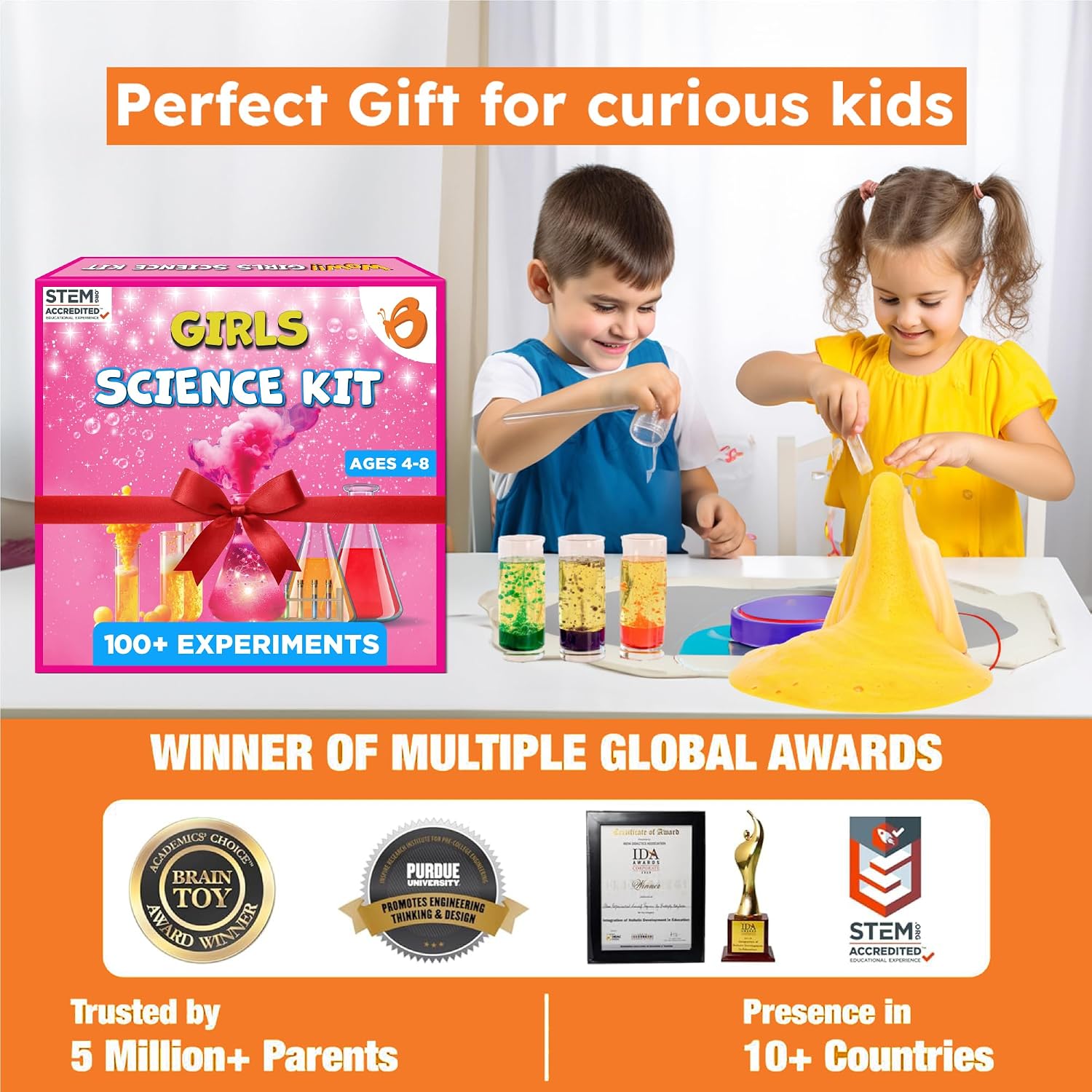100+ Experiments Girls Science Kit for Kids Age 5-7 6-8 | Slime & Volcano Science Experiments Projects | Educational