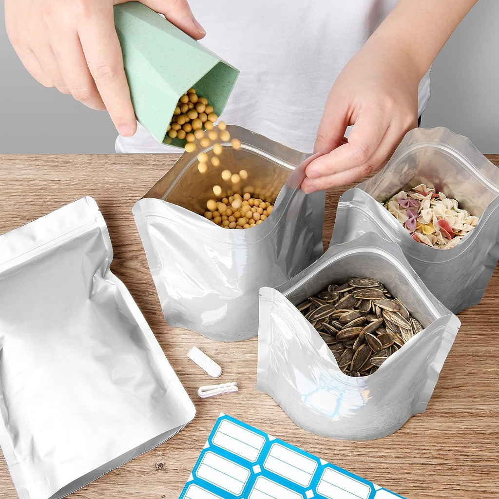 100-Pack Mylar Bags with 400cc Oxygen Absorbers for Food Storage | 11.8 Mil Heavy Duty, 3 Sizes (1 Gallon, 1 Quart