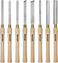 8pc Wood Lathe Chisel Set, M2 HSS Wood Turning Tools with 10" Solid Hardwood Handles, Lathe Tool Kit for Beginners