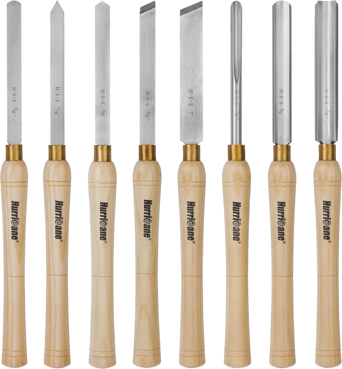 8pc Wood Lathe Chisel Set, M2 HSS Wood Turning Tools with 10" Solid Hardwood Handles, Lathe Tool Kit for Beginners
