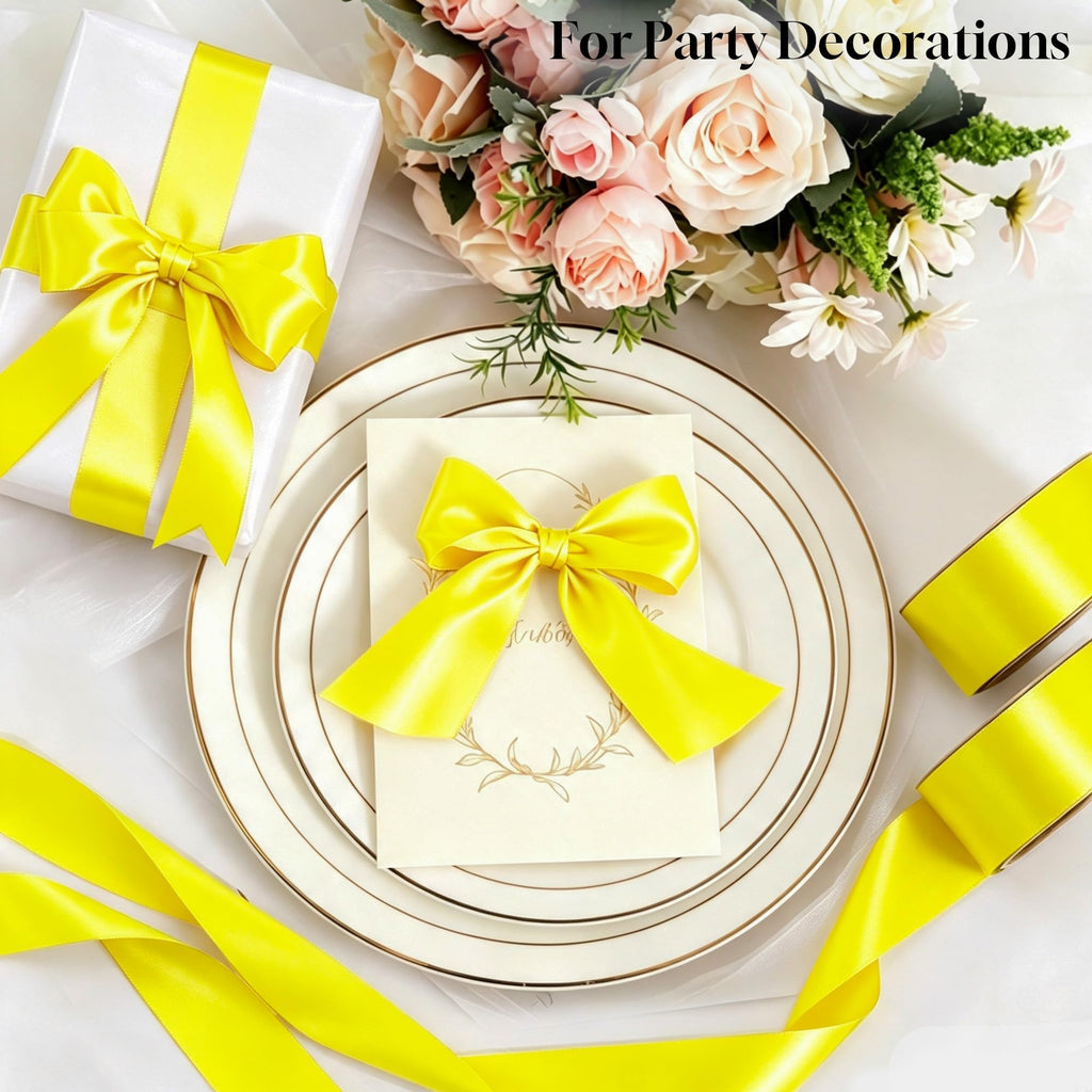 1 Inch x 25 Yards Light Yellow Satin Ribbon Gift Wrapping Ribbon