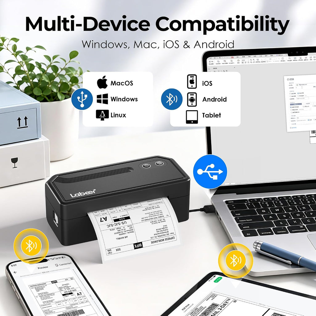 Bluetooth Thermal Shipping Label Printer, Wireless 4x6 Label Printer for Small Business, Compatible with iPhone
