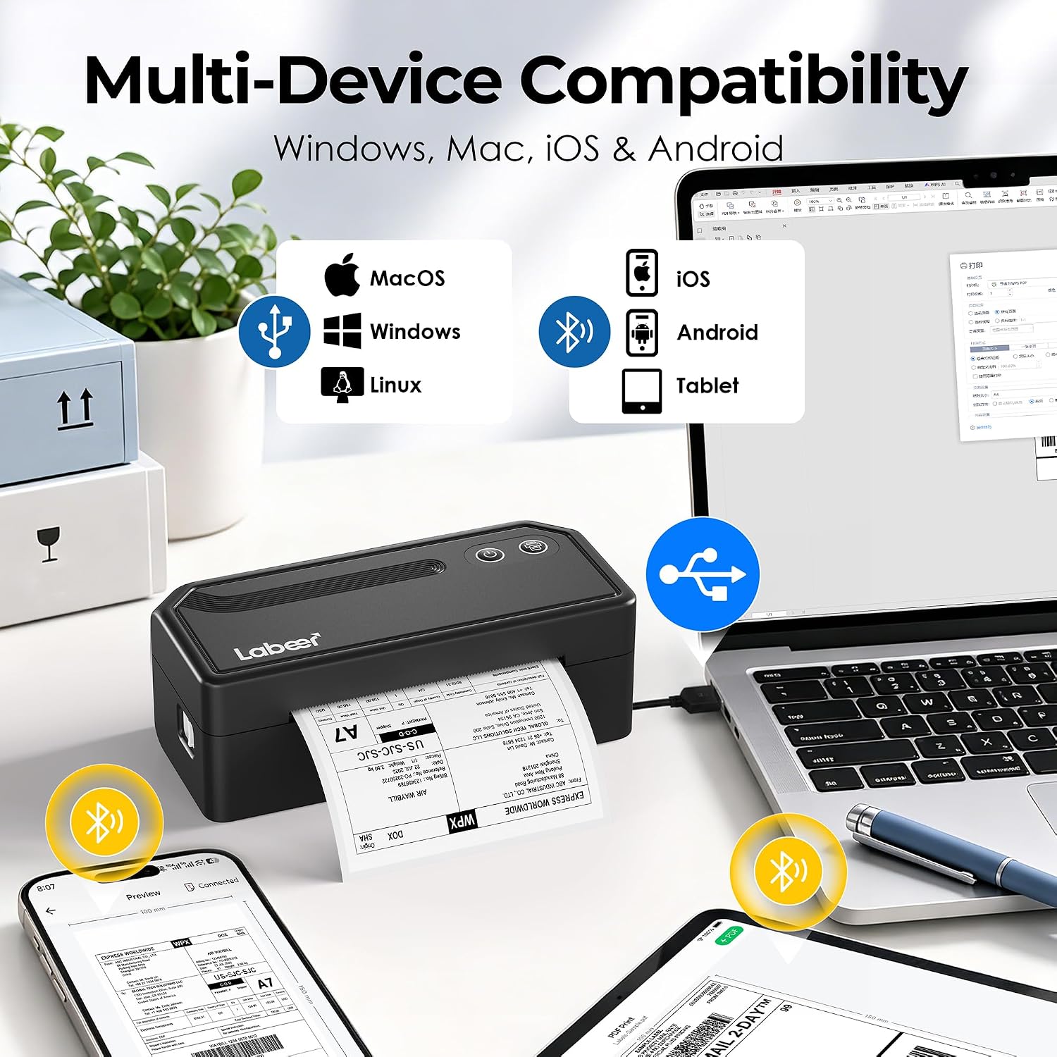 Bluetooth Thermal Shipping Label Printer, Wireless 4x6 Label Printer for Small Business, Compatible with iPhone