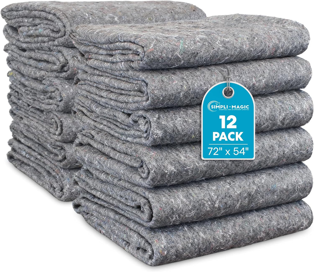 Padded XL Moving Blanket Pads, 12 Pack, Heavy Duty, Eco-Friendly Pads for Packing & Furniture Protection
