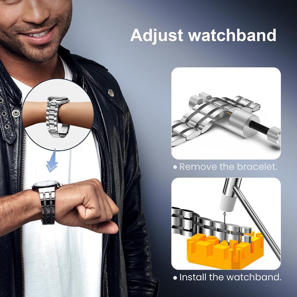 Watch Repair Tool Kit for Battery Replacement, Strap Adjustment Resizing, Watch Link Pin Remover, Watch Opening, Pry