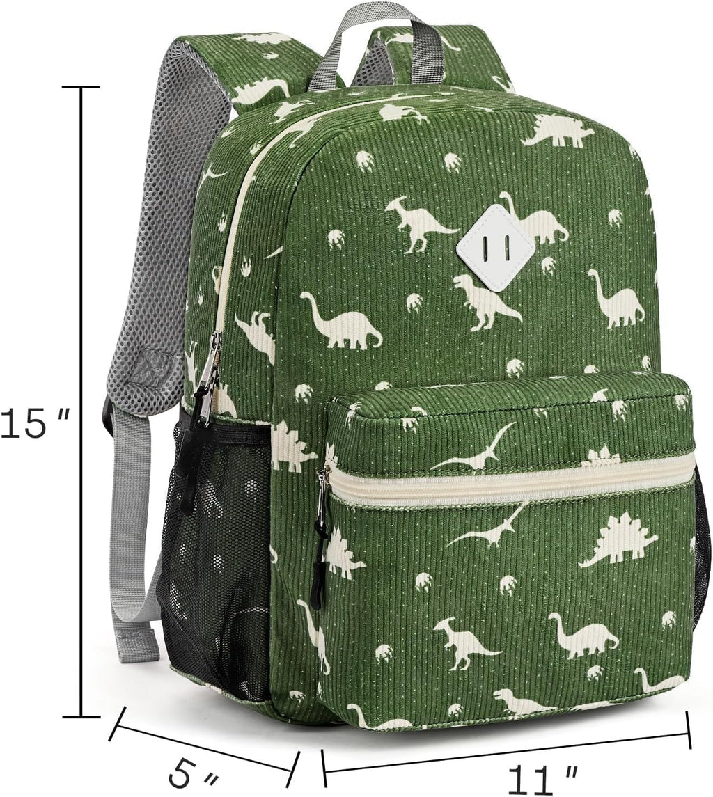 Corduroy Kids Backpack for Boys Girls 3-8, Boys Backpack for Elementary Kindergarten - Dinosaur