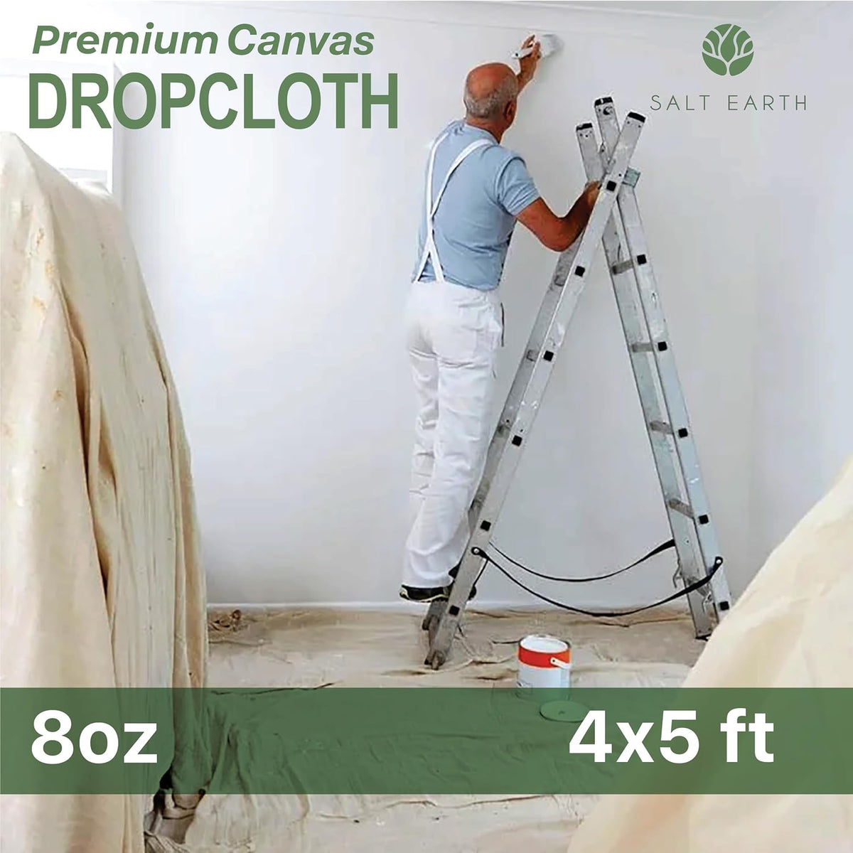 Canvas Drop Cloth 1Pc, Reusable Paint Drop Cloth, 100% Recycled Cotton Canvas Tarp Cover for Painter, Furniture