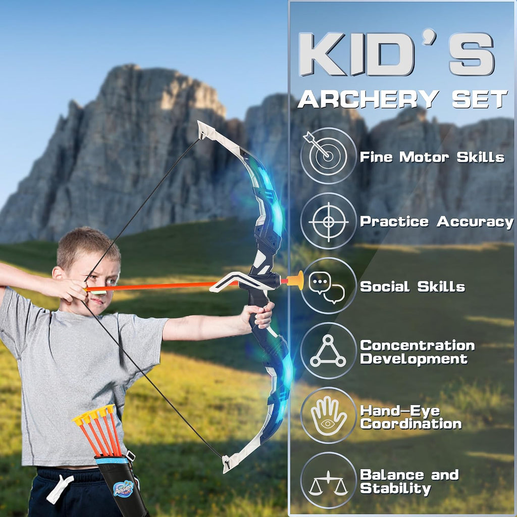Bow and Arrow Set for Kids, 2-Pack LED Light Up Archery Set for Boys Girls | with 20 Suction Cup Arrows,Standing
