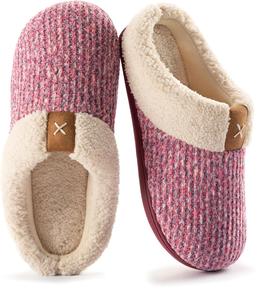 Women's Indoor Bedroom Slipper with Memory Foam, Gift for Women, Wool-Like House Shoe with Anti-Skid Rubber Sole for