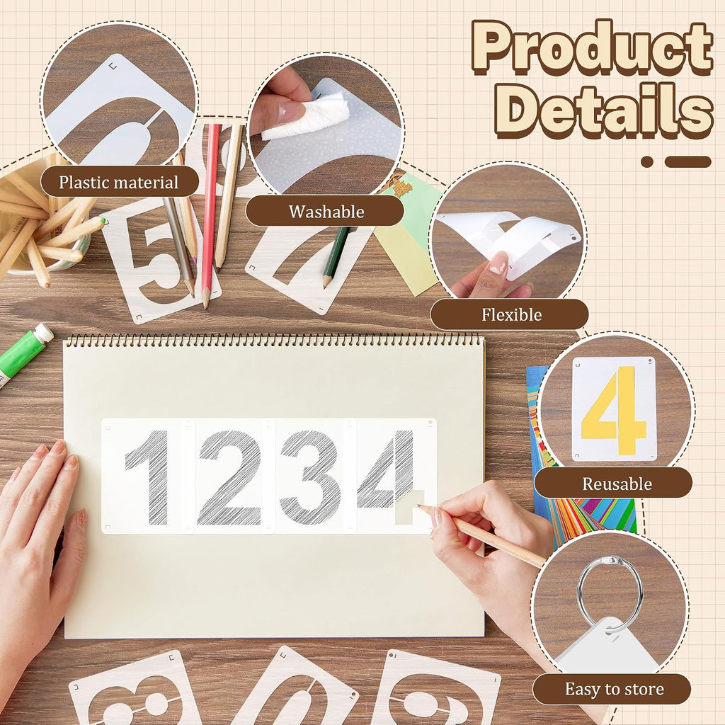 4Inch Number Stencils,10Pcs Plastic Reusable Washable Curb Stencil Kit | 0-9 Large Number Custom Stencils for Address