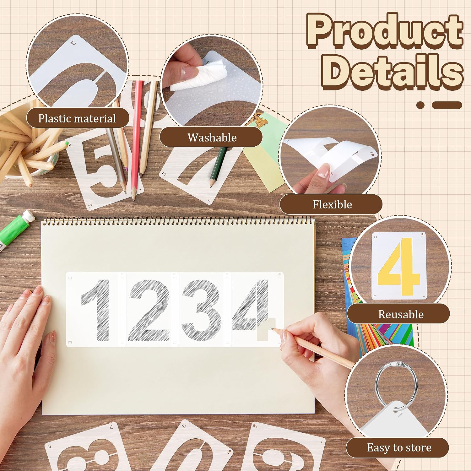 4Inch Number Stencils,10Pcs Plastic Reusable Washable Curb Stencil Kit | 0-9 Large Number Custom Stencils for Address