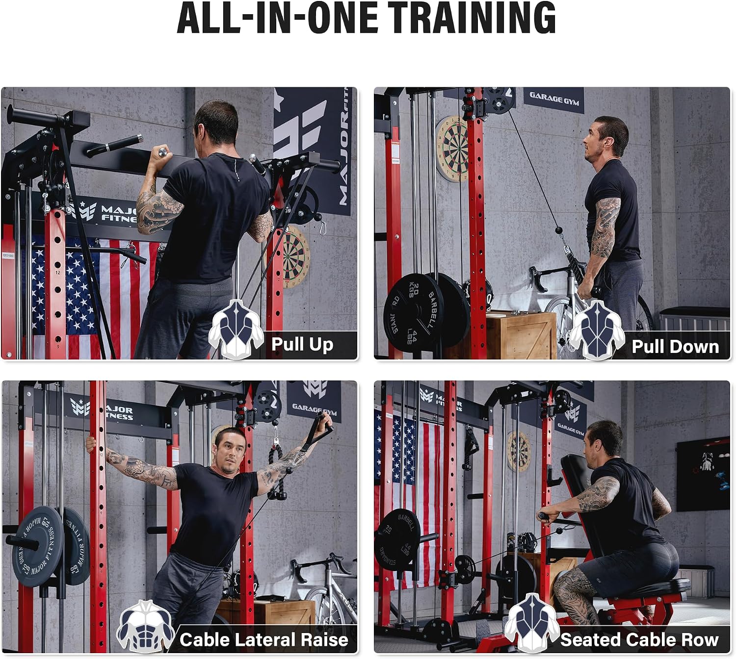F22 Power Rack, 1600lbs All-in-One Squat Rack with Dual Pulley System, Heavy-Duty Steel Frame, Attachments & Storage