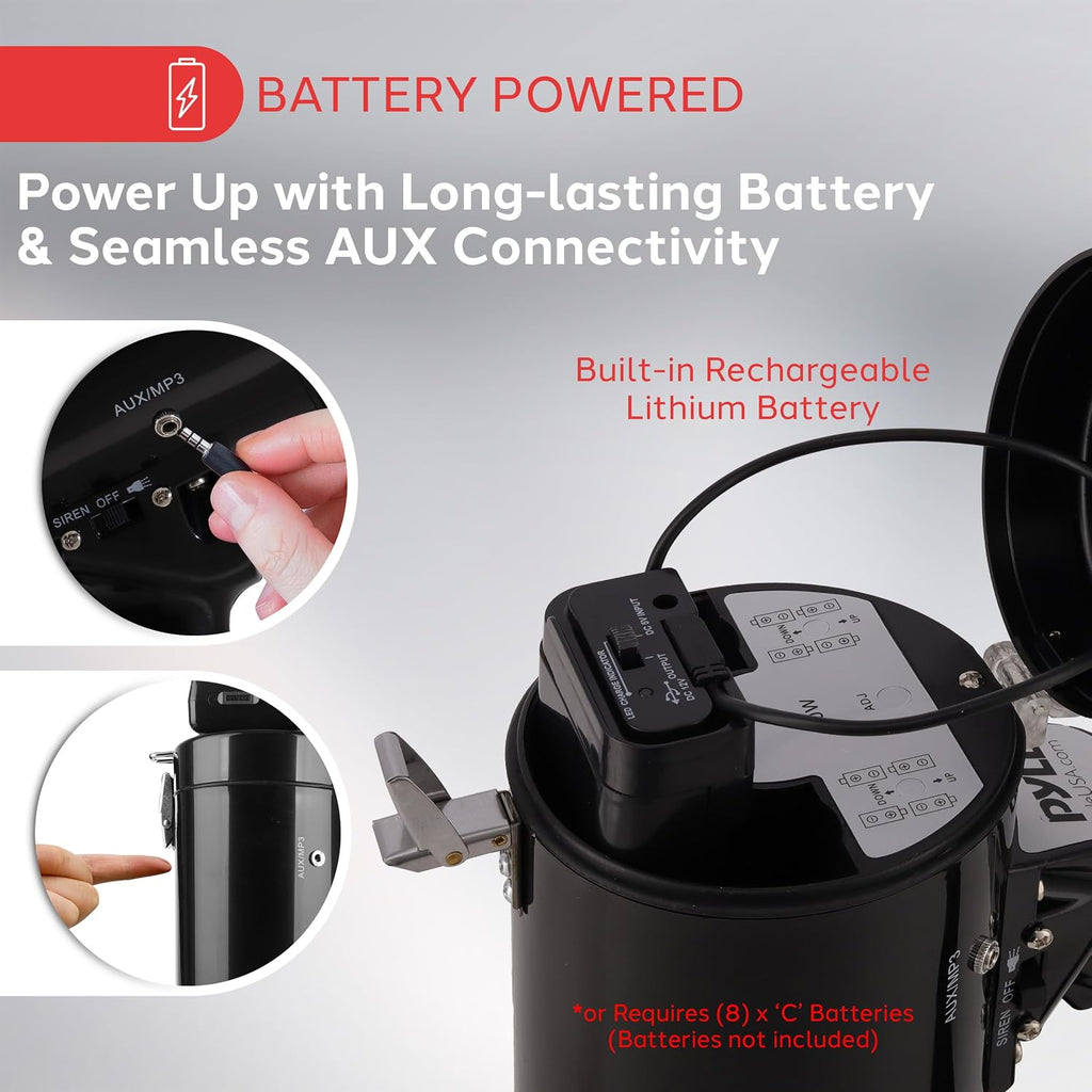 Megaphone PA Bullhorn Speaker - Built-in Siren 50 Watts Rechargeable Battery- 10 Sec Record Function for Football