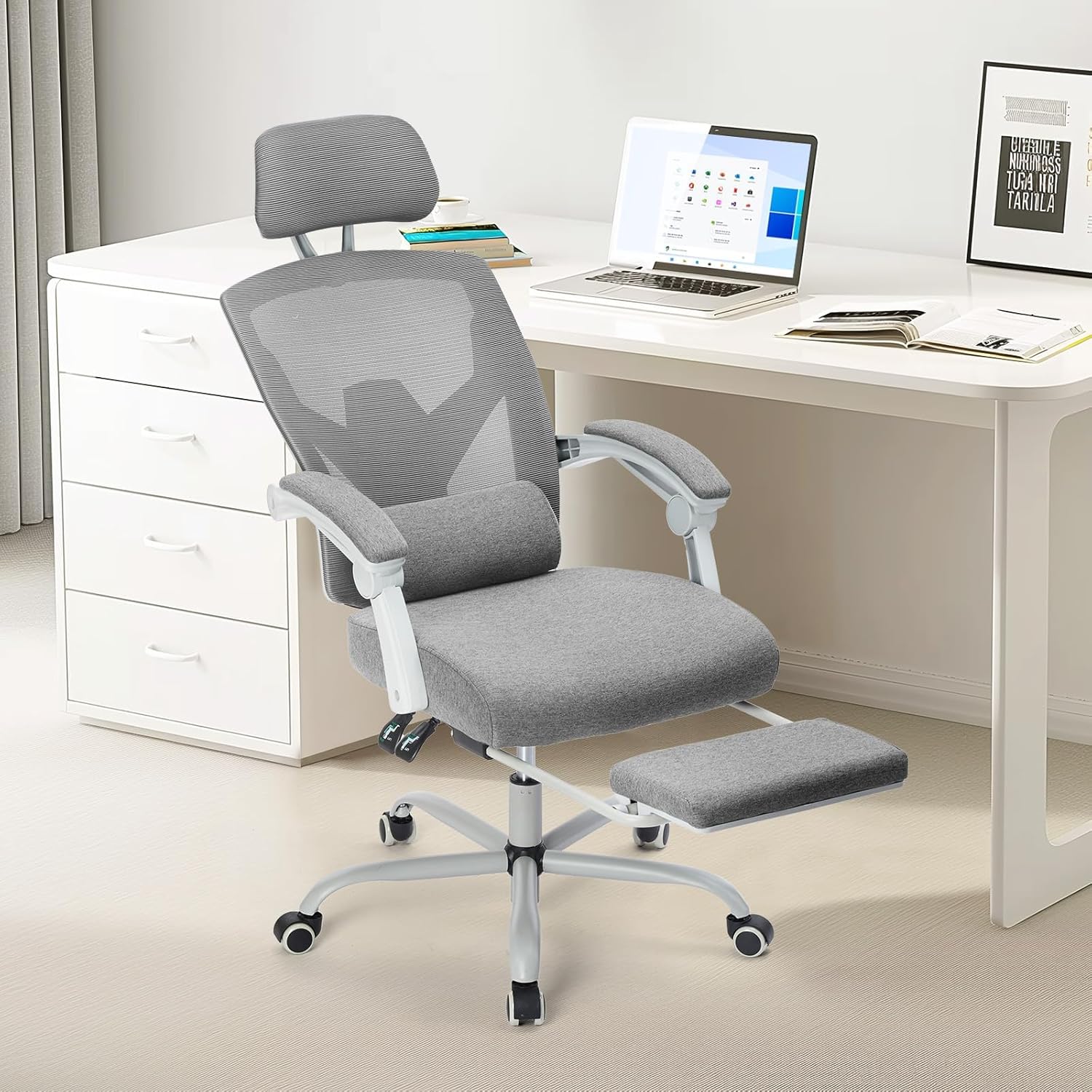Office Computer Desk Chair with Footrest,Ergonomic High-Back Mesh Rolling Work Swivel Chairs with Wheels,Comfortable
