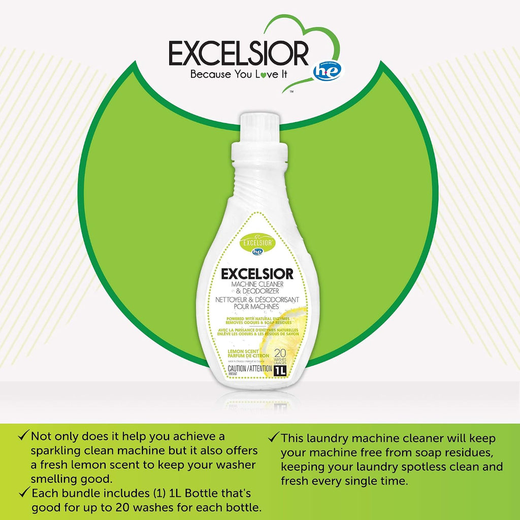 Excelsior HE Washing Machine Cleaner & Deodorizer, 20 Uses, 1 Liter