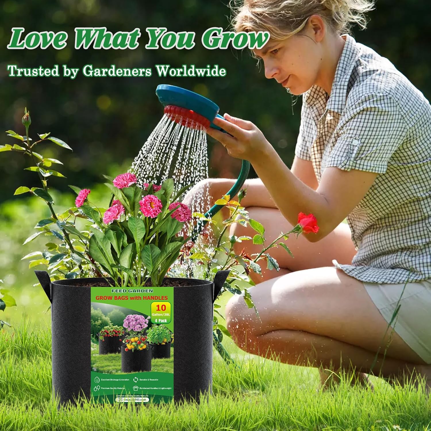 5 Gallon Grow Bags 4 Pack – 300G Non-Woven Thickened Fabric Plant Pots with Reinforced Handles, Breathable Drainage