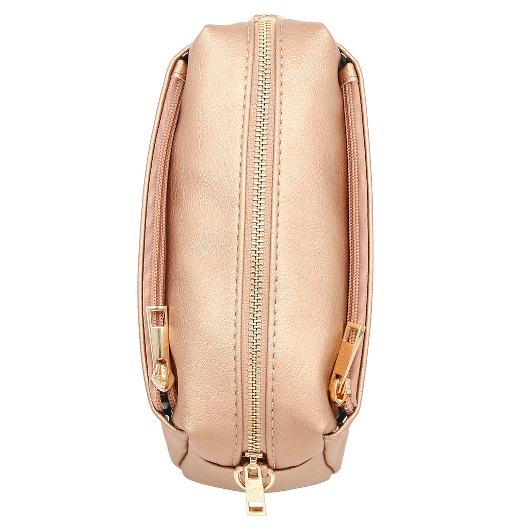 Triple Zip Small Crossbody Bag (Rose Gold)