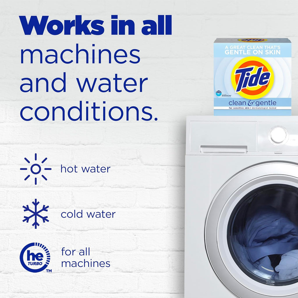 Clean and Gentle Powder Laundry Detergent, Unscented, 68 Loads, 77 oz