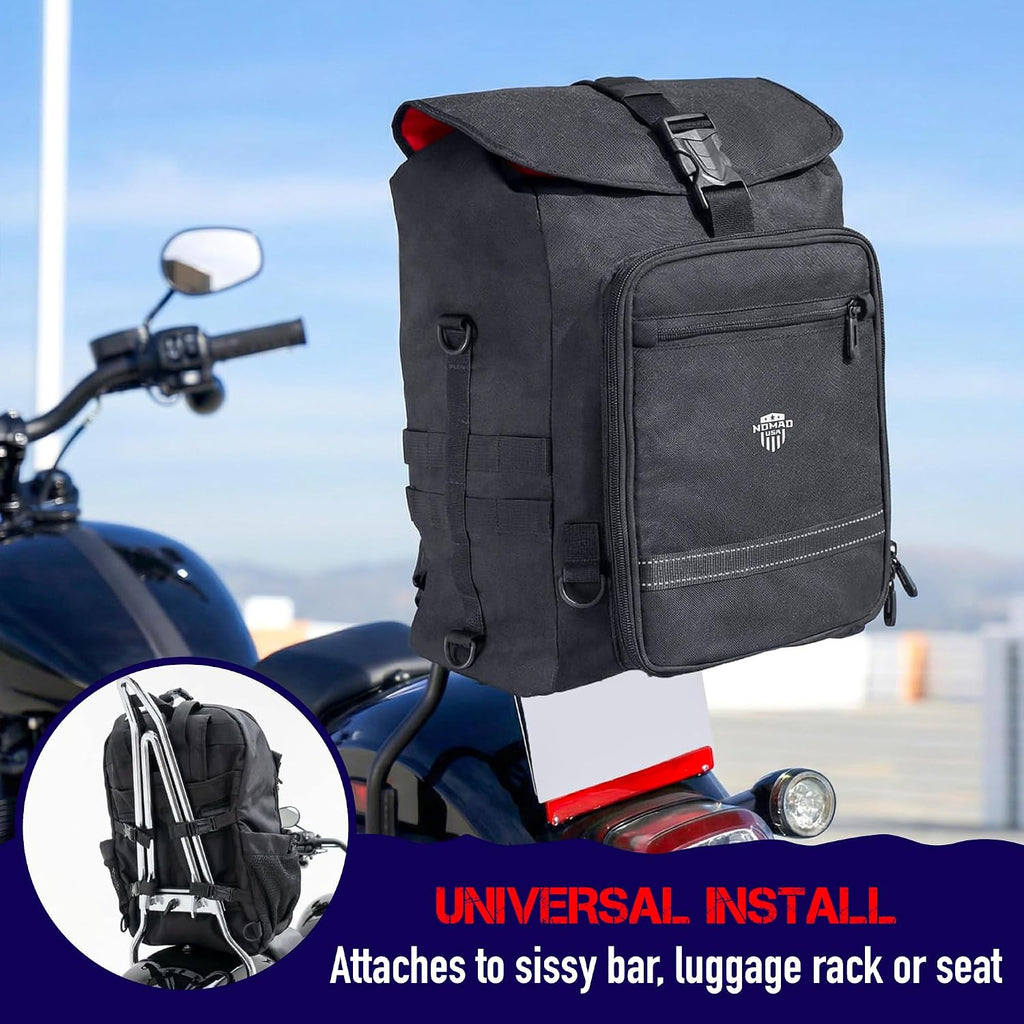 Nomad Motorcycle Sissy Bar Bag Expandable Roll Top Extra Storage Motorbike Tail Bag Converts to Handle & Shoulder
