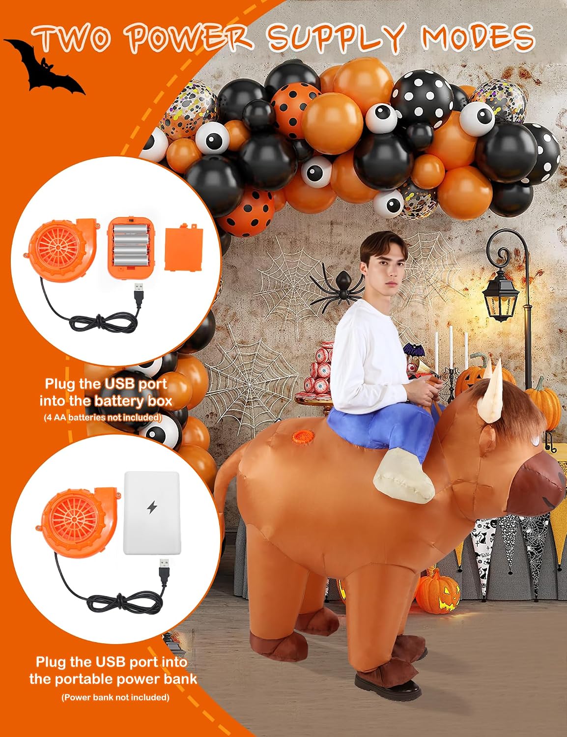 Inflatable Highland Cow Costume Adult Halloween Blow Up Costumes | Funny ride on farm animal blowup outfit cosplay
