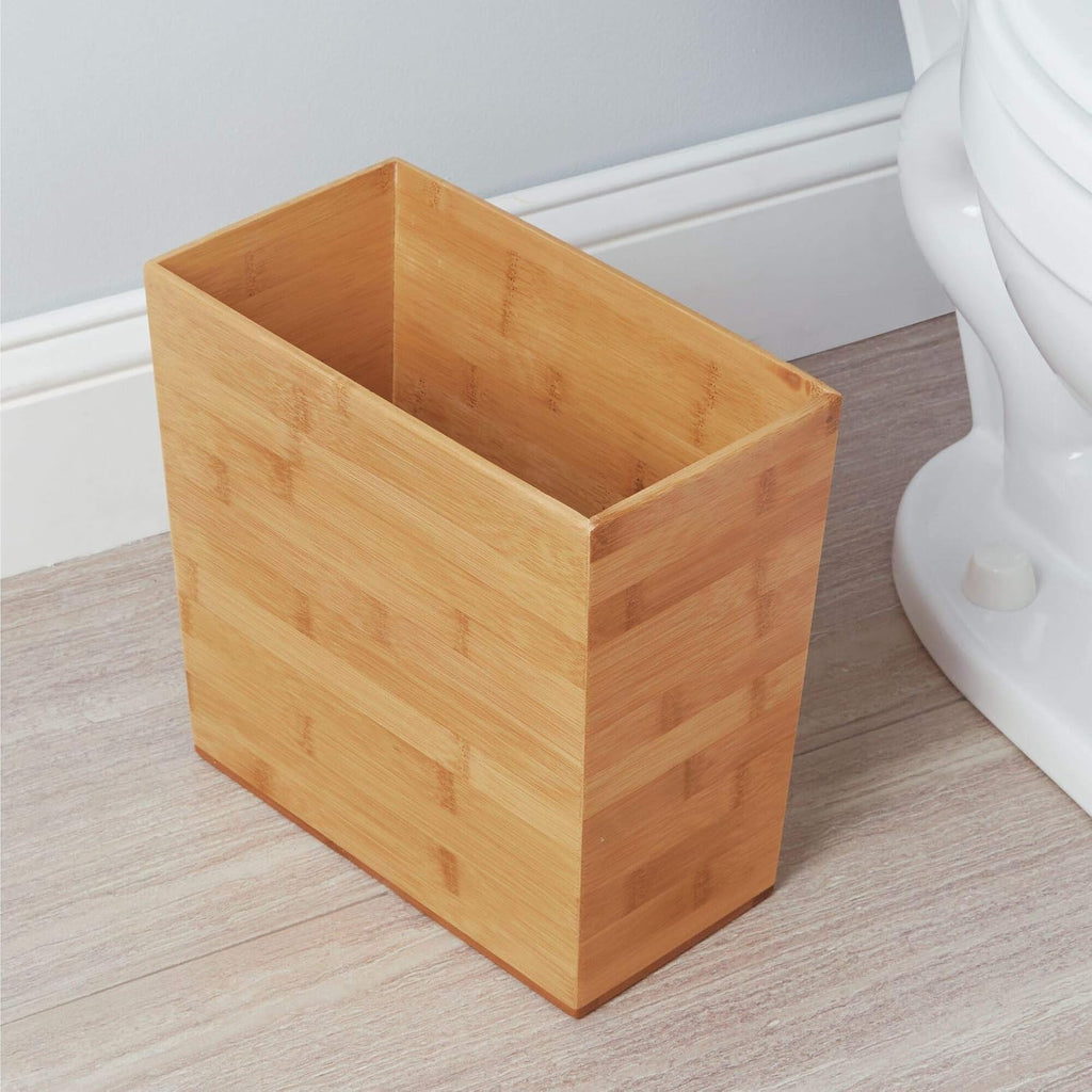 Rectangular Bamboo Waste Basket, The Formbu Collection – 10.5" x 5.75" x 10”, Natural Wood Finish | Natural Wood Finish