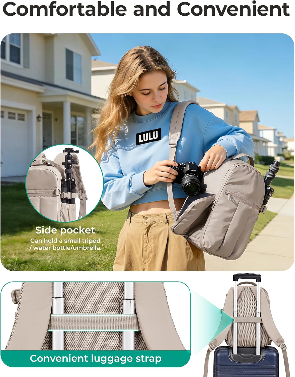 Small Camera Backpack for Women with Laptop Compartment, Black | Puffy Camera Bags for Photographers