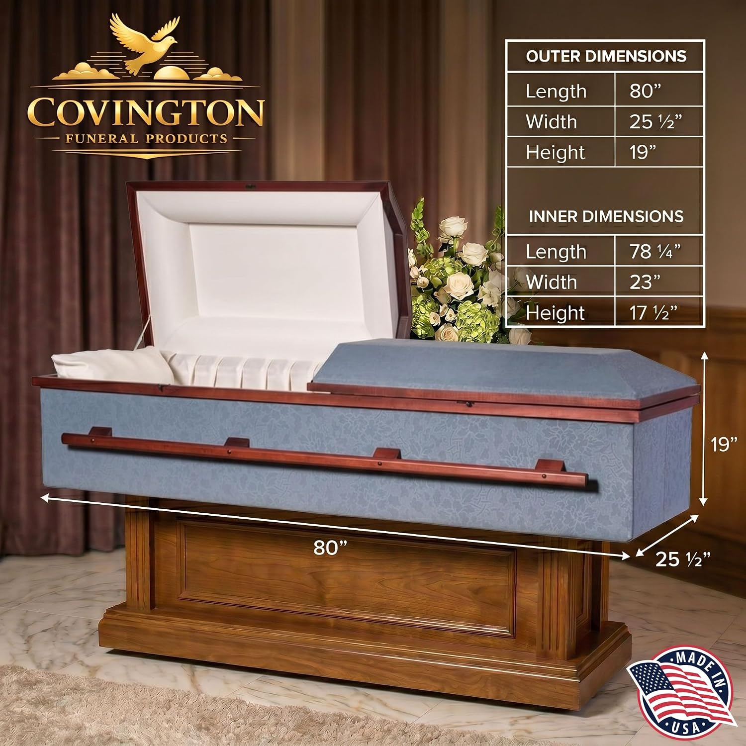 Serenity Dark Burial Casket, Lightweight Cloth Covered Funeral Casket Coffin, Corrugated Cardboard Casket with Satin