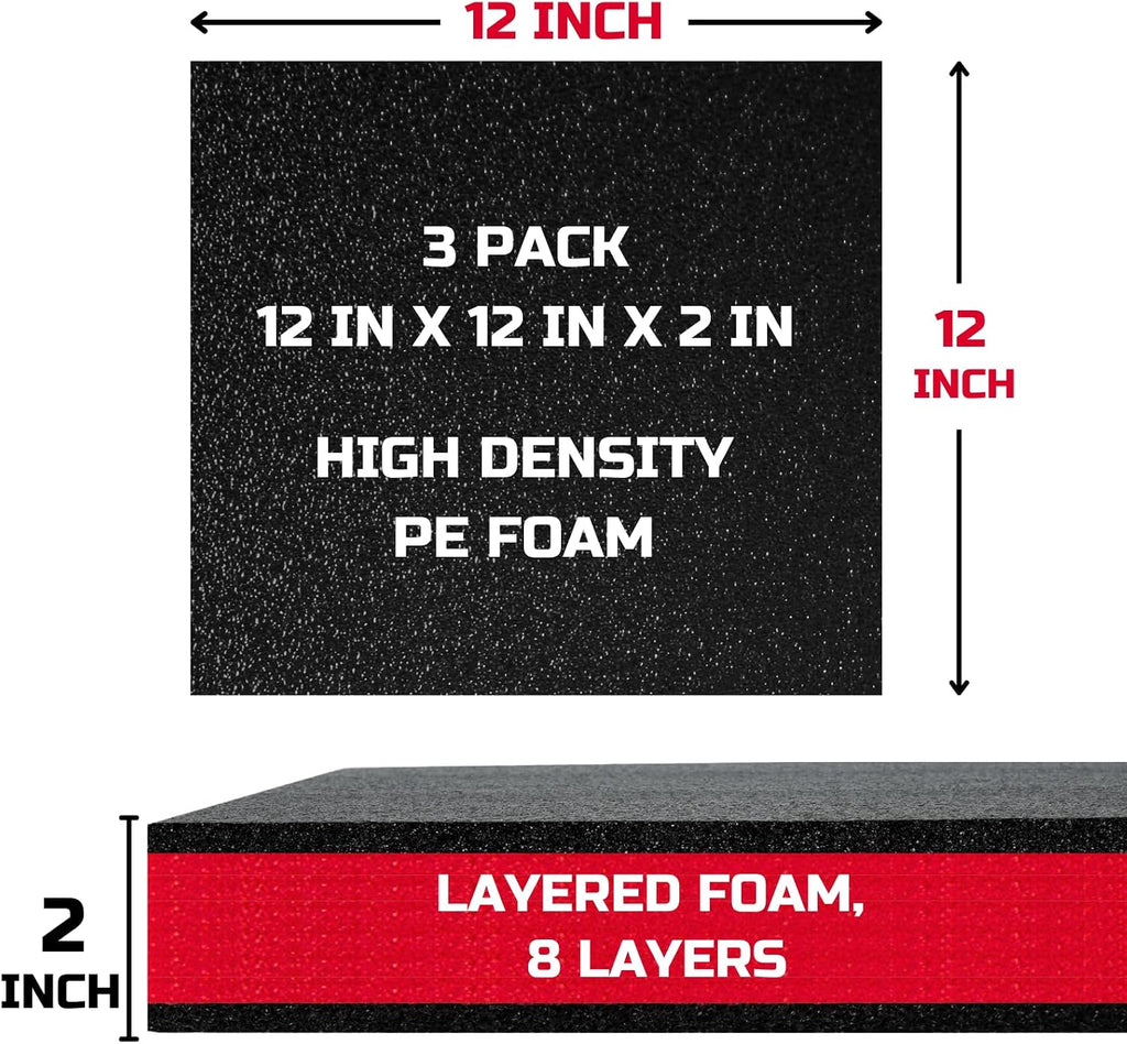 Tool Box Foam Organizer 12x12x2 inch 3Pack, Kaizen Sheets for Pro Tool Control, Custom Tool Shadow Inserts for Cases