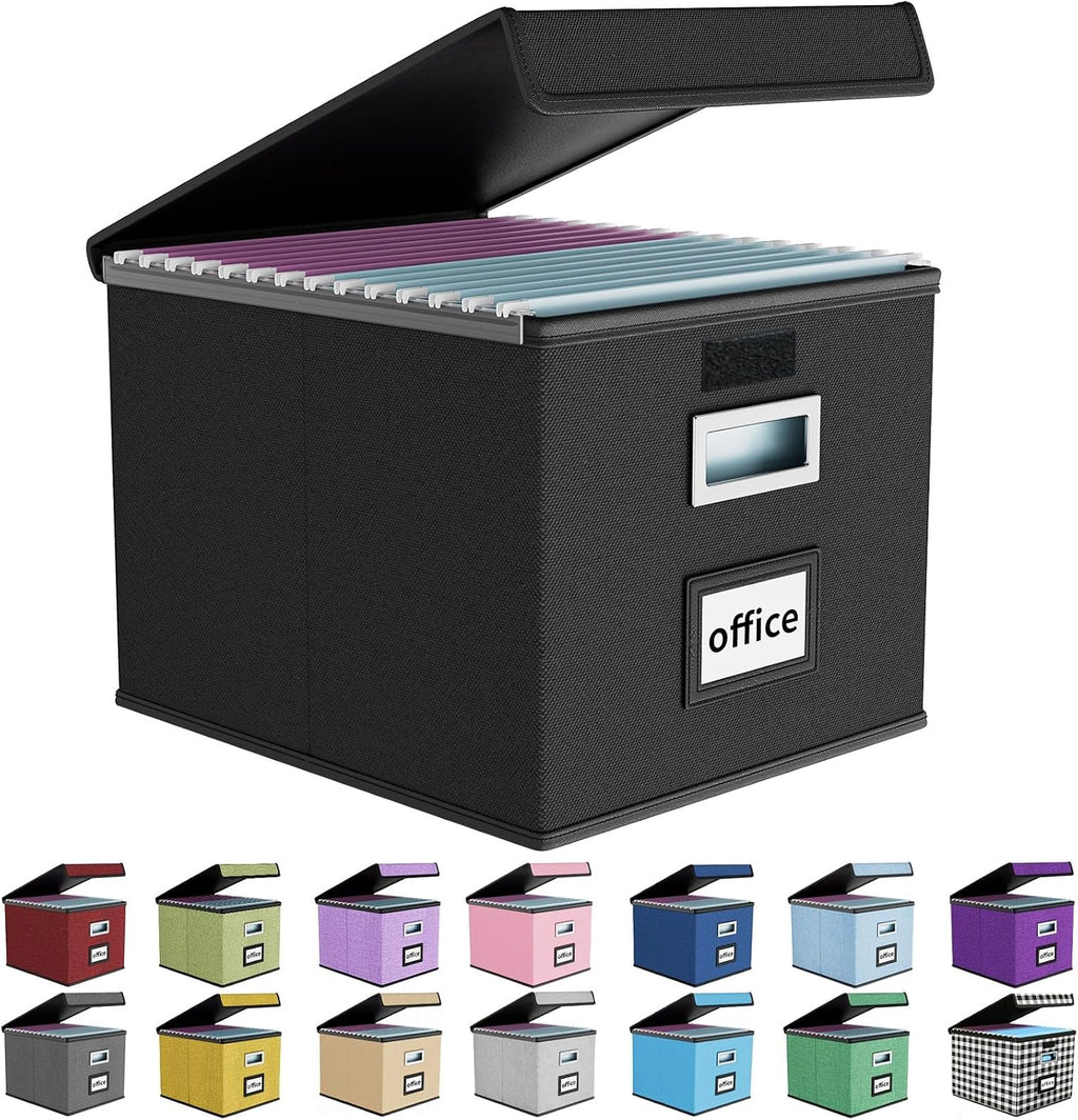 File Organizer Box with Lid, Collapsible File Folder Organizer for Office Document Storage, Filing Box with Plastic