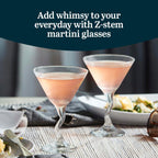 Z- Stem Martini Glasses Set of 4, Quirky, Twisted Martini Cup Set, Tall Cocktail Glasses Set for Bachelorette