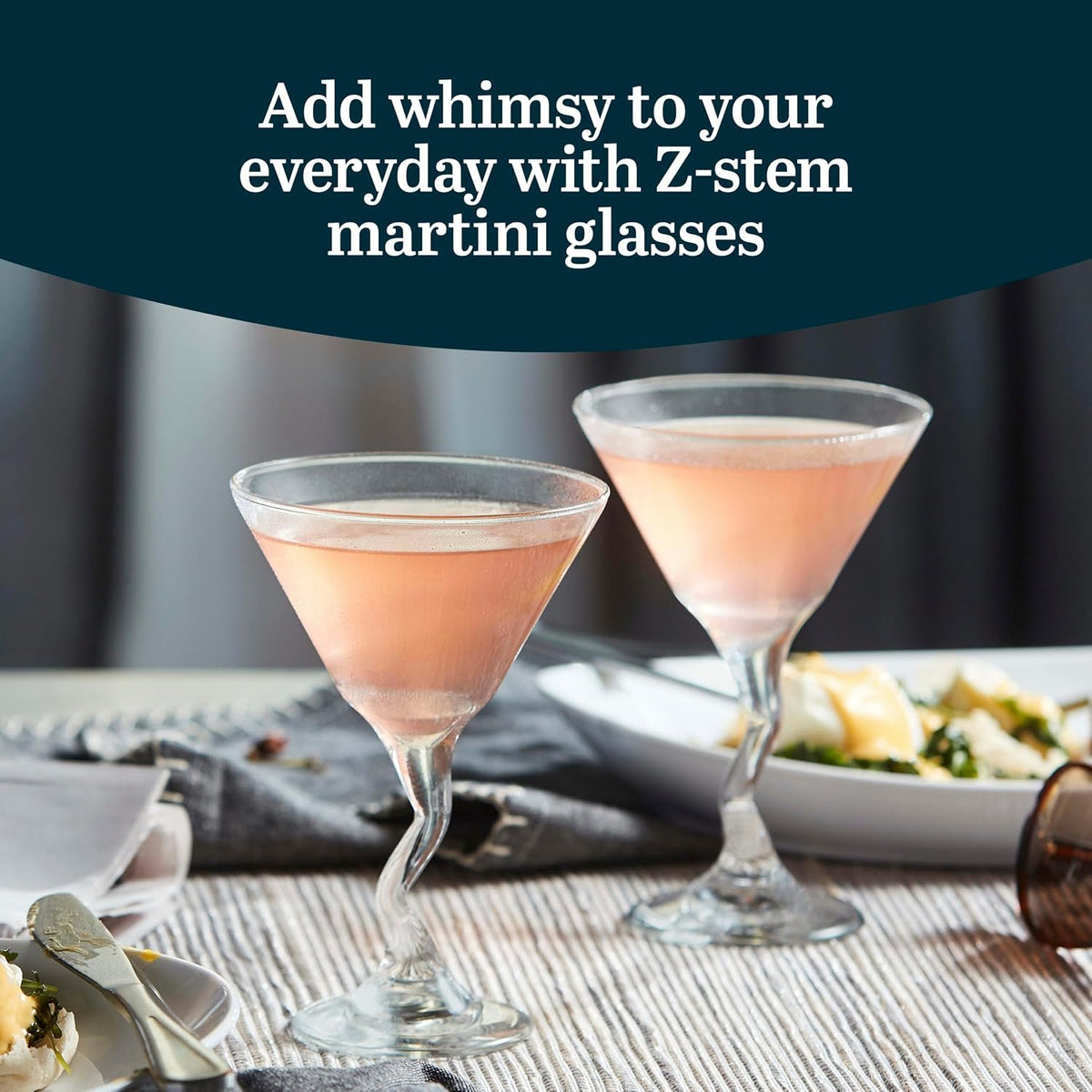 Z- Stem Martini Glasses Set of 4, Quirky, Twisted Martini Cup Set, Tall Cocktail Glasses Set for Bachelorette
