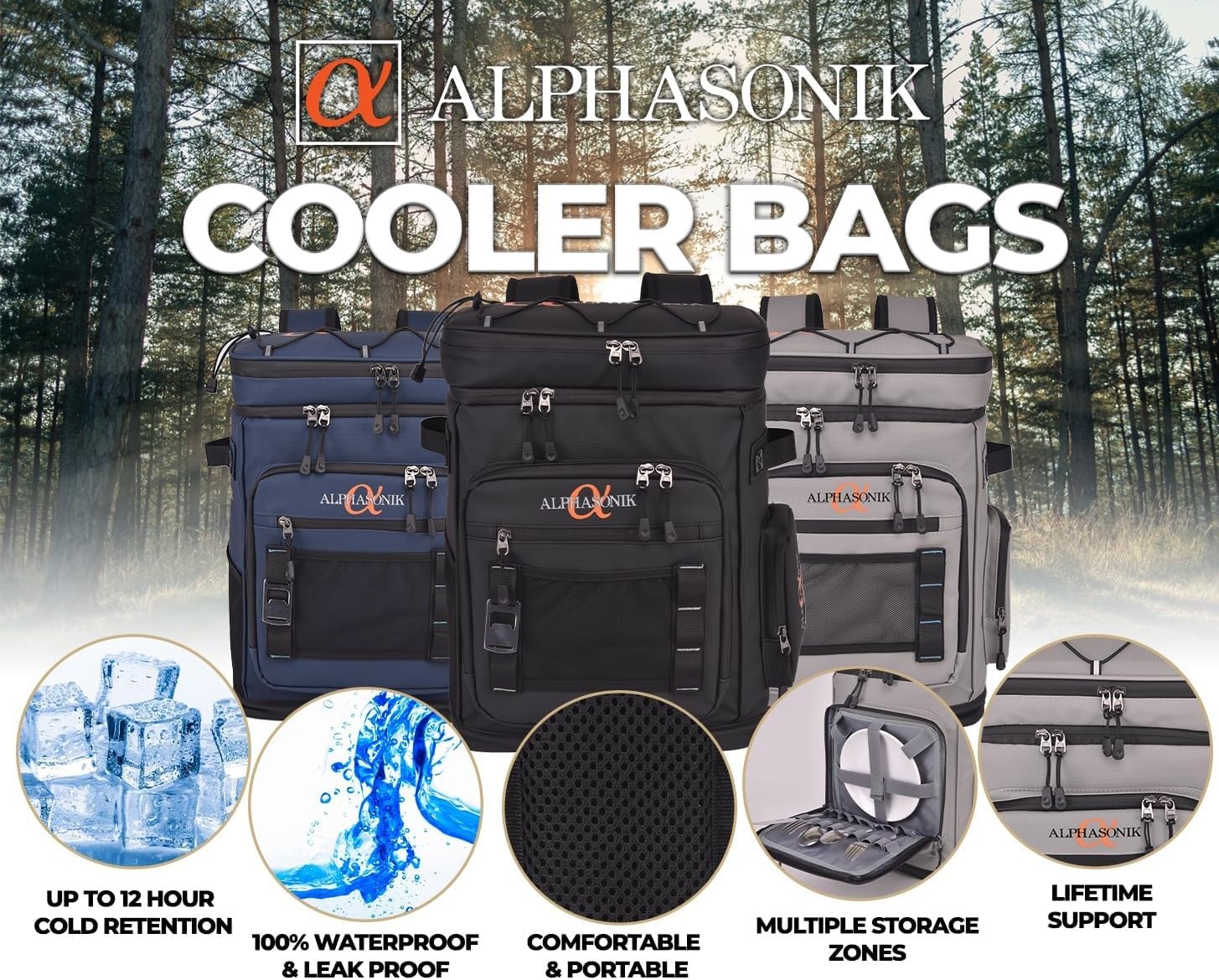 Cooler Backpack 48 Cans Insulated Backpack Cooler for Men & Women, 2 Leak Proof Compartments Coolers Bag for Beach