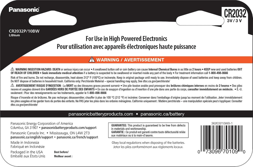 CR2032 3.0 Volt Long Lasting Lithium Coin Cell Batteries in Child Resistant, Standards Based Packaging, 10 Pack