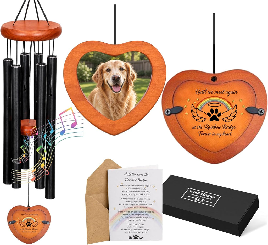 32” Pet Memorial Wind Chime with Photo Frame,Memorial Gift for Loss Dog Cat