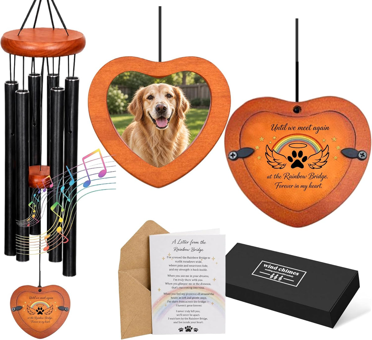 32” Pet Memorial Wind Chime with Photo Frame,Memorial Gift for Loss Dog Cat