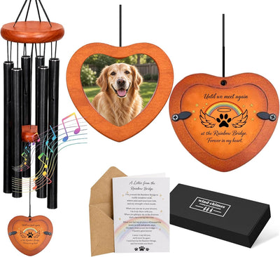32” Pet Memorial Wind Chime with Photo Frame,Memorial Gift for Loss Dog Cat