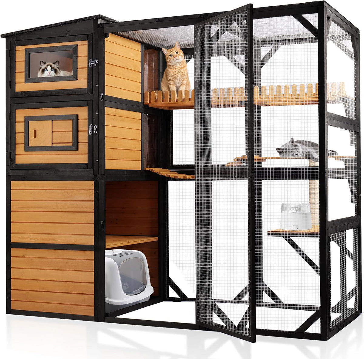 Catio Outdoor Cat Enclosure, 6 Platforms, Walk-in Door, Window Access